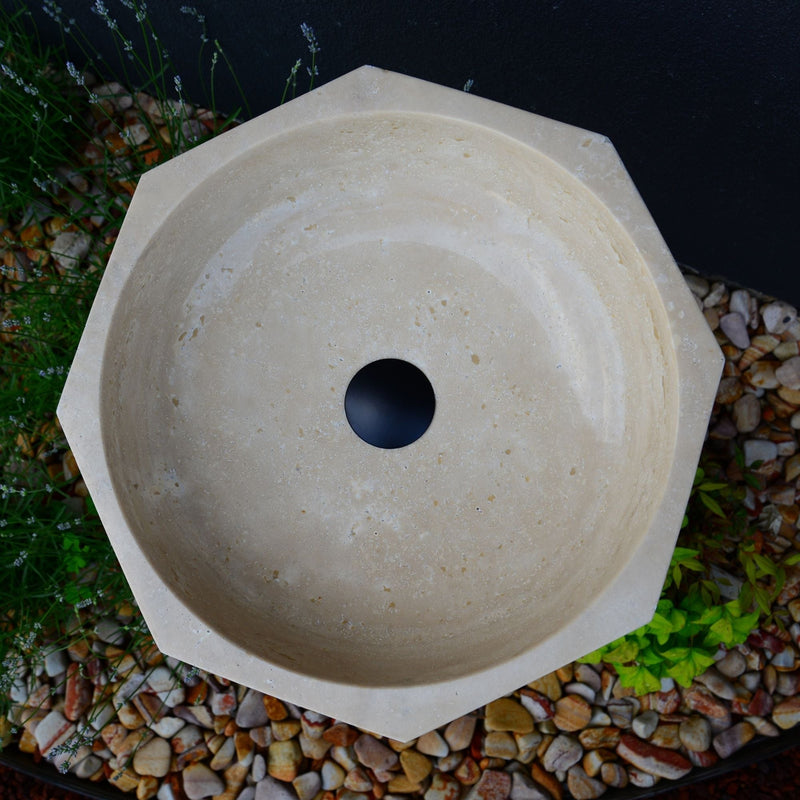 Handmade Turkish Travertine Octagon Bathroom Sink Hand Carved, photo 2 of 15