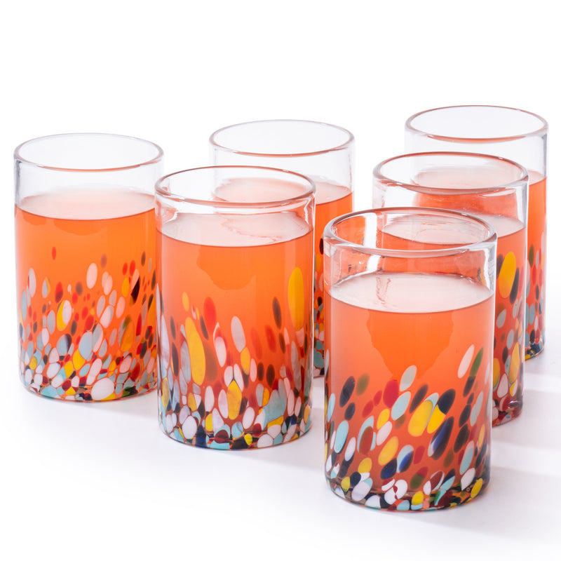 The Wine Savant Hand Blown Mexican Drinking Glasses and Pitcher – Set of 6 with Mexican Confetti Design (14 oz each) and Pitcher (84 Ounces) (Confetti)