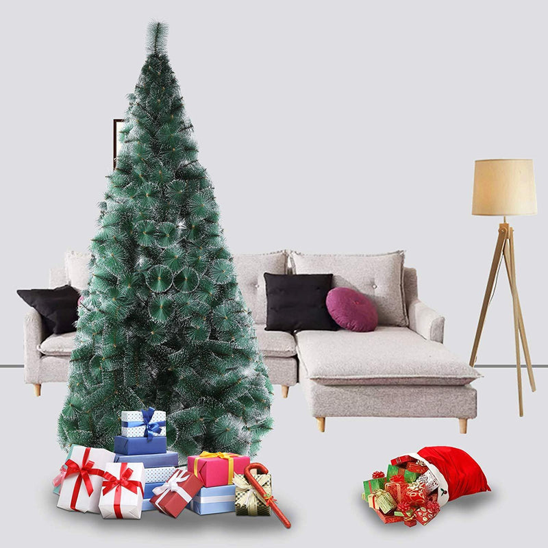 8' Classic Pine Needle Tree Encrypted Artificial Christmas Tree Natural Branch with Solid Metal Bracket, Conifer with Snowflake White Point