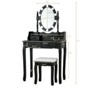 Makeup Dressing Table with Touch Switch Lighted Mirror and Cushioned Stool-Black