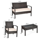 4 Pieces Patio Rattan Conversation Set with Loveseat Sofas and Coffee Table by LJGDeals