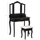 4 Drawers Wood Mirrored Vanity Dressing Table with Stool by LJGDeals