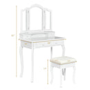 4 Drawers Wood Mirrored Vanity Dressing Table with Stool by LJGDeals