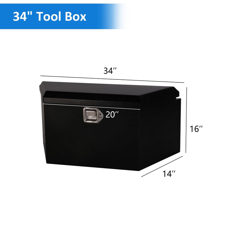 Trailer Tongue Truck Tool Box 34"L x 14"W x 16"H Heavy Duty Steel Trunk Trailer Storage Organizer, Black