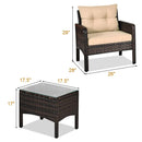 3 Pcs Outdoor Patio Rattan Conversation Set with Seat Cushions-Black by LJGDeals