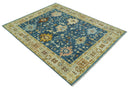 Hand knotted Blue and Beige 8x10 Traditional Oushak wool area rug by The Rug Decor