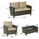 4 Pieces Patio Rattan Furniture Set with Cushions by LJGDeals