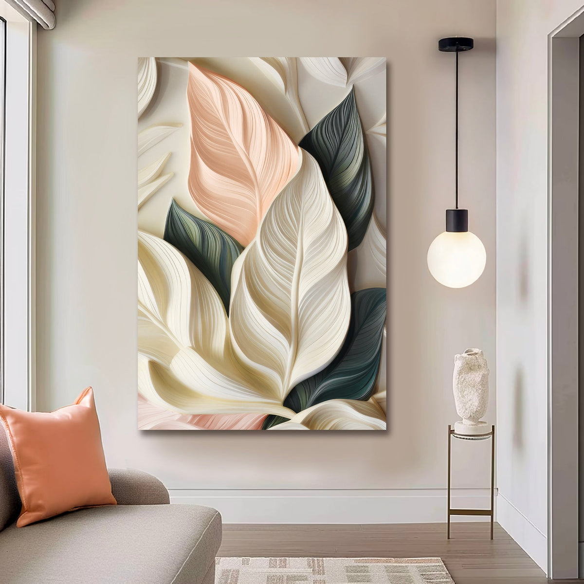 Elegant 3D Pastel Leaf Wall Art, photo 2 of 10