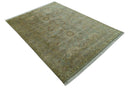 Traditional Oushak Design Antique Green And Brown  6x9 Hand Knotted Wool Rug