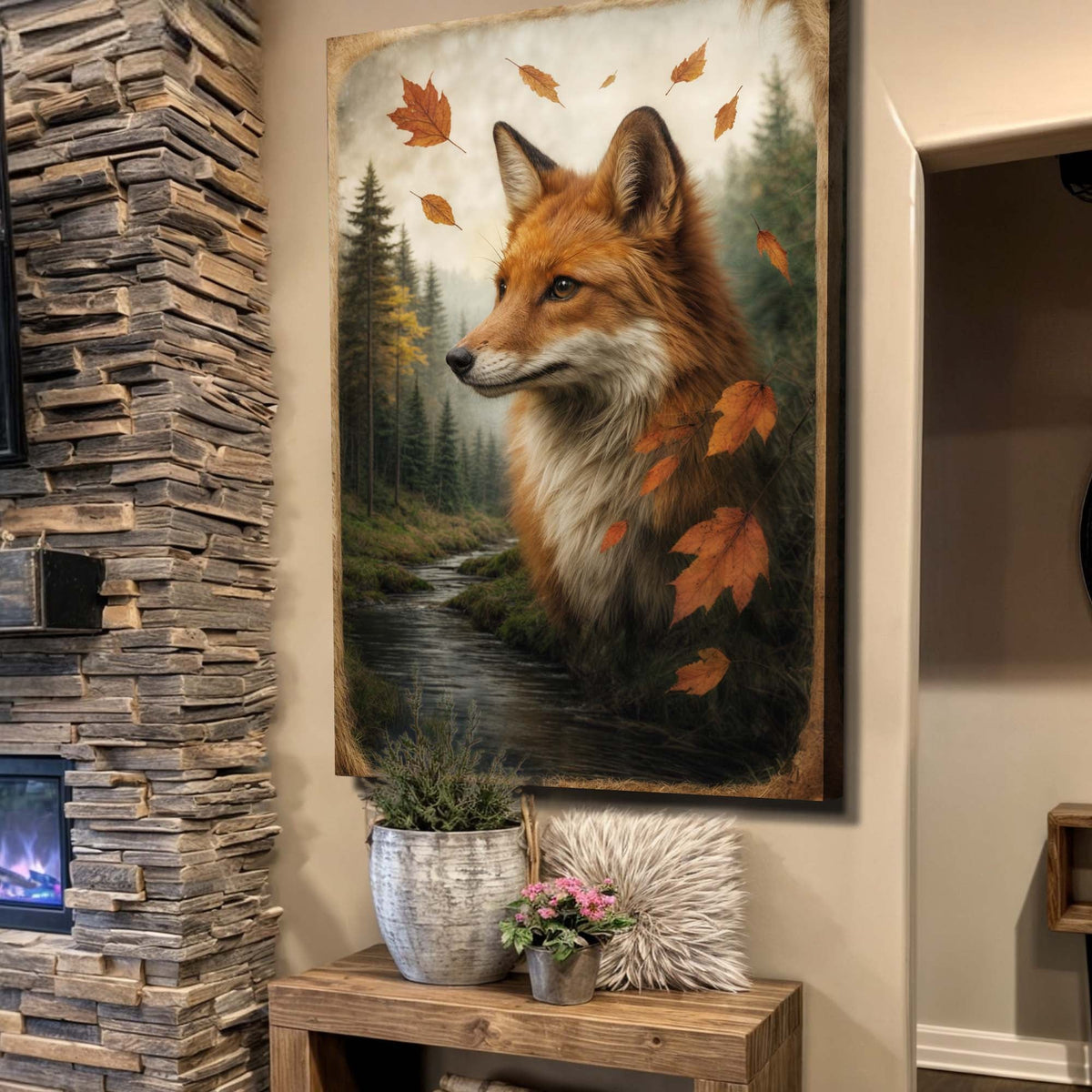 Autumn Fox Double Exposure Wall Art, photo 2 of 10