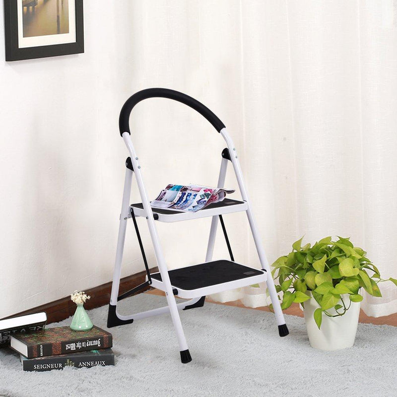 Portable Anti-Slip 2 Step Lightweight Steel Ladder, 330LBS Capacity