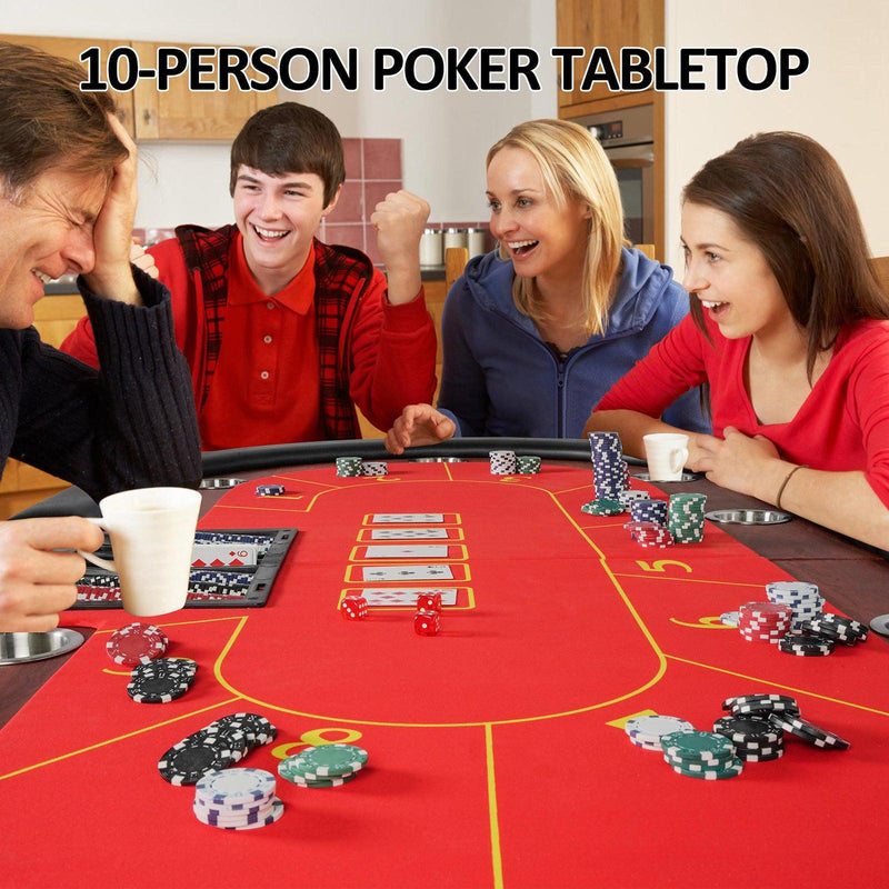 Upgraded 10 Players Foldable Poker Texas Holdem Table with Stainless Steel Cup Holders Padded Rails, Red