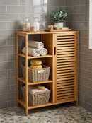 Bamboo 4 Tier Floor Cabinet with Doors, Freestanding Storage by 2Dropme