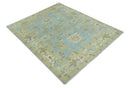 Light Blue, Beige and Ivory Hand knotted 8x10 Traditional Oriental Oushak wool rug by The Rug Decor