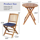 3 Pieces Patio Folding Bistro Set with Padded Cushion and Round Coffee Table-Navy by LJGDeals