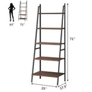 5 Tier Leaning Bookshelf Wood Metal Bookcase by LJGDeals