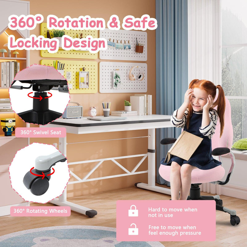 Ergonomic Children Kids Study Desk Chair Swivel Chair with Adjustable Height Mesh Mid-Back, Pink