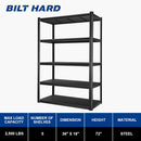 BILT HARD 2500LBS 36" W x 18" D x 72" H Garage Shelving, 5-Shelf Industrial Storage Shelves Heavy Duty, Metal Shelving Units with Adjustable Shelf, Steel Utility Shelves
