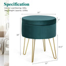 Round Velvet Storage Ottoman Footrest Stool Vanity Chair with Metal Legs by LJGDeals