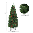 4.5 Feet Pre-lit Hinged Pencil Christmas Tree with Pine Cones Red Berries and 150 Lights by LJGDeals