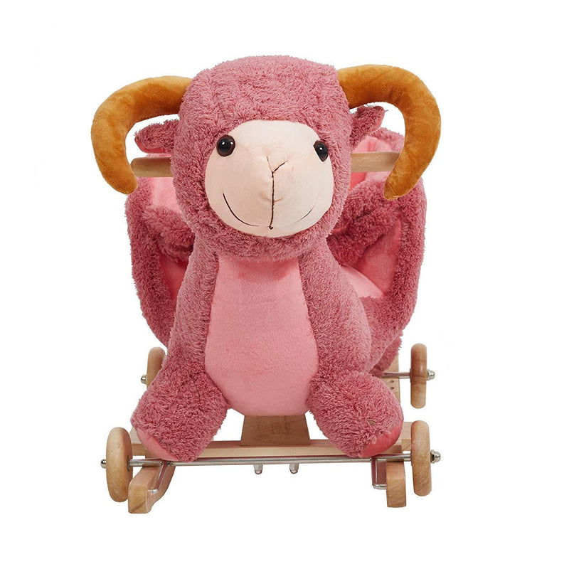 Toddler Rocking Horse Wooden Plush Rocking Chair 2 in 1 Rocker and Stroller Kids Ride On Toys, Pink Sheep