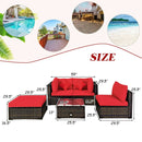 5 Pcs Outdoor Patio Rattan Furniture Set Sectional Conversation with Navy Cushions-Turquoise by LJGDeals