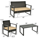 4 Pieces Patio Rattan Furniture Set with Seat Cushions and Coffee Table by LJGDeals
