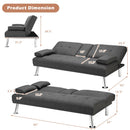 Convertible Folding Futon Sofa Bed Fabric with 2 Cup Holders-Dark Gray