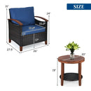 3 Pieces Patio Rattan Furniture Set with Washable Cushion and Acacia Wood Tabletop by LJGDeals