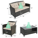 4 Pieces Outdoor Rattan Furniture Set with Glass Table by LJGDeals