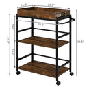3-Tier Kitchen Serving Bar Cart with Lockable Casters and Handle Rack for Home Pub-Rustic Brown by LJGDeals