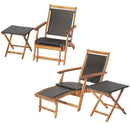 2 Pieces Patio Rattan Folding Lounge Chair with Acacia Wood Table by LJGDeals