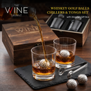 Luxurious Bar Gift Set Golf Whiskey Glasses Golf Ball Chillers Tongs Set In Premium Wood Box By The by The Wine Savant