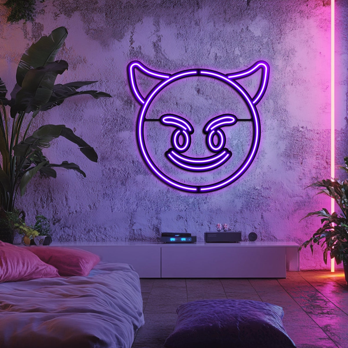 Emoji Devil Metal Neon Wall Art- LN0057, photo 2 of 6