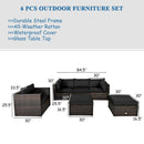 6 Pcs Patio Rattan Furniture Set with Sectional Cushion-Black