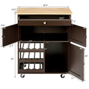 Kitchen Cart with Rubber Wood Top 3 Tier Wine Racks 2 Cabinets by LJGDeals
