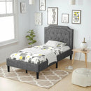 Linen Twin Upholstered Platform Bed with Frame Headboard Mattress Foundation by LJGDeals