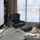 360¬∞ Swivel Leather Lounge Chair with Ottoman and Aluminum Alloy Base by LJGDeals
