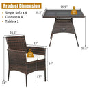 5 Pieces Patio Rattan Dining Furniture Set with Arm Chair and Wooden Table Top by LJGDeals