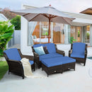 5 Pieces Patio Rattan Sofa Set with Cushion and Ottoman by LJGDeals
