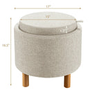 Round Fabric Storage Ottoman with Tray and Non-Slip Pads for Bedroom by LJGDeals