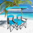 Portable Folding Camping Canopy Chairs with Cup Holder-Blue