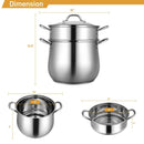 2-Tier Steamer Pot Saucepot Stainless Steel with Tempered Glass Lid by LJGDeals
