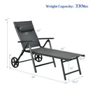 Patio Lounge Chair with Wheels Neck Pillow Aluminum Frame Adjustable-Gray by LJGDeals