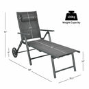 Patio Reclining Chaise Lounge with Adjust Neck Pillow-Gray by LJGDeals