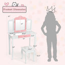 Kids Princess Vanity Table and Stool Set with Tri-folding Mirror and Drawer by LJGDeals