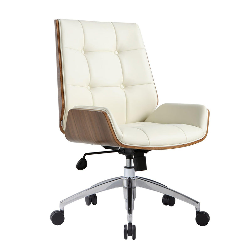 Executive Office Chair with Adjustable Height and Tilt, Solid Wood Arms and Base, 360° Swivel - Leather Office Chair, White