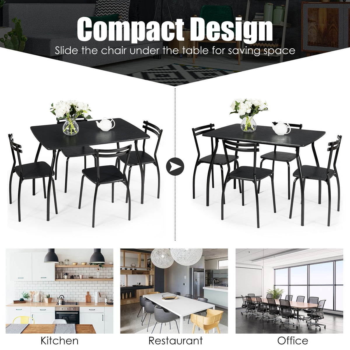 5 Pieces Dining Table Set with 4 Chairs and Backrests, photo 2 of 8