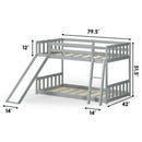 Twin over Twin Bunk Wooden Low Bed with Slide Ladder for Kids