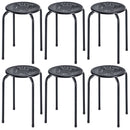 Set of 6 Stackable Multifunctional Daisy Design Backless Round Metal Stool Set-Black